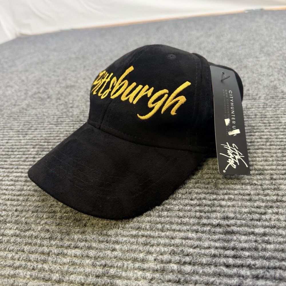 New Pittsburgh Spellout Stitched Black‎ Suede Hat Adjustable Clasp City Hunter